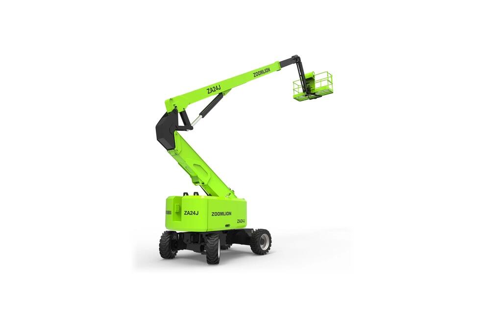 Kolu bir engelin üzerinden erişim için uzatılmış Zoomlion ZA24J eklemli bomlu platform